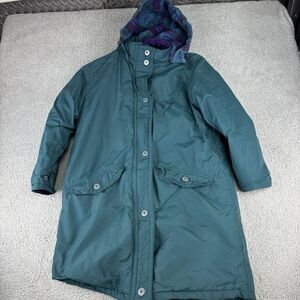 Vintage 1980's LL Bean Womens P205 Green Nylon Insulated Jacket W/ Hood, Sz Lg‎